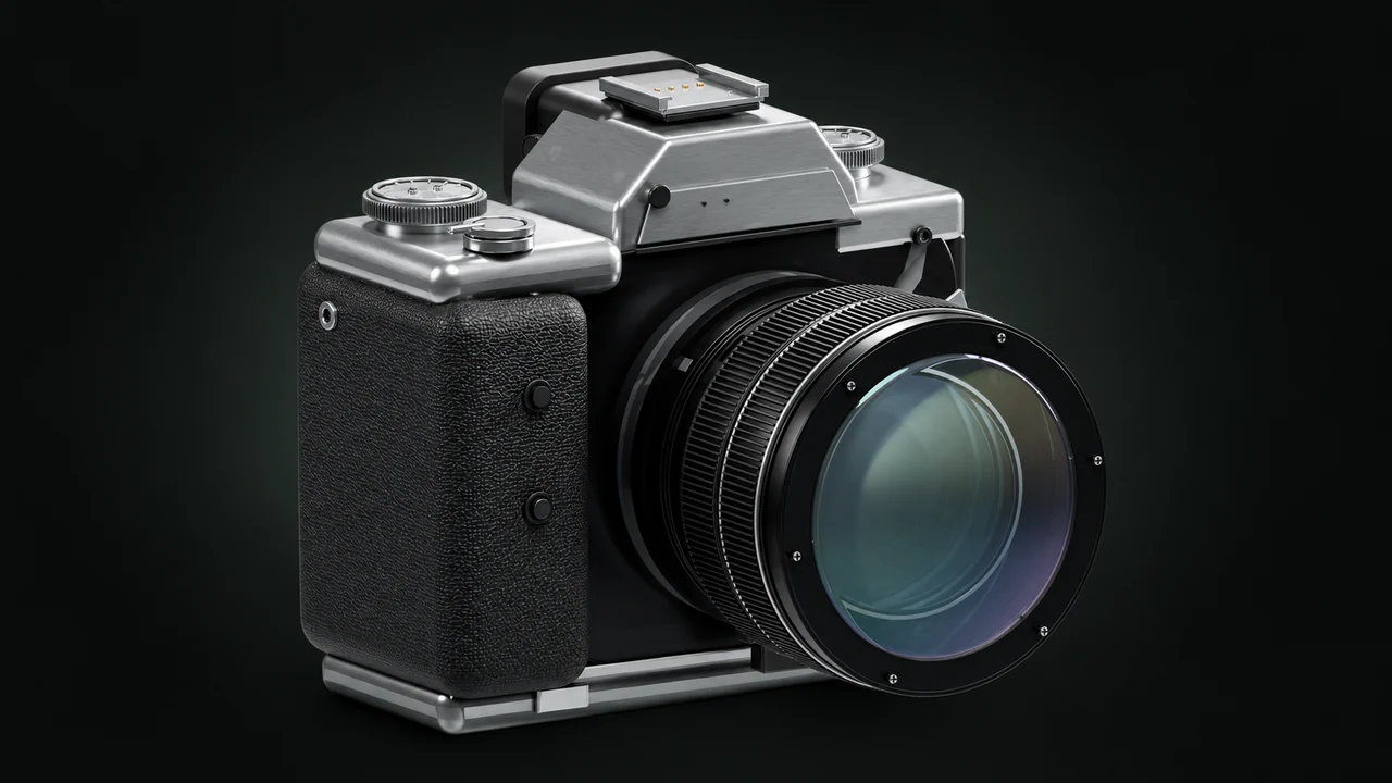 Assembled camera on a dark background
